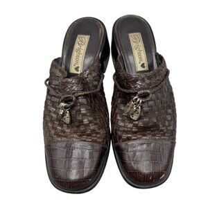 Vintage Brighton Womens Brown Woven Leather Mules With Charms Size 8